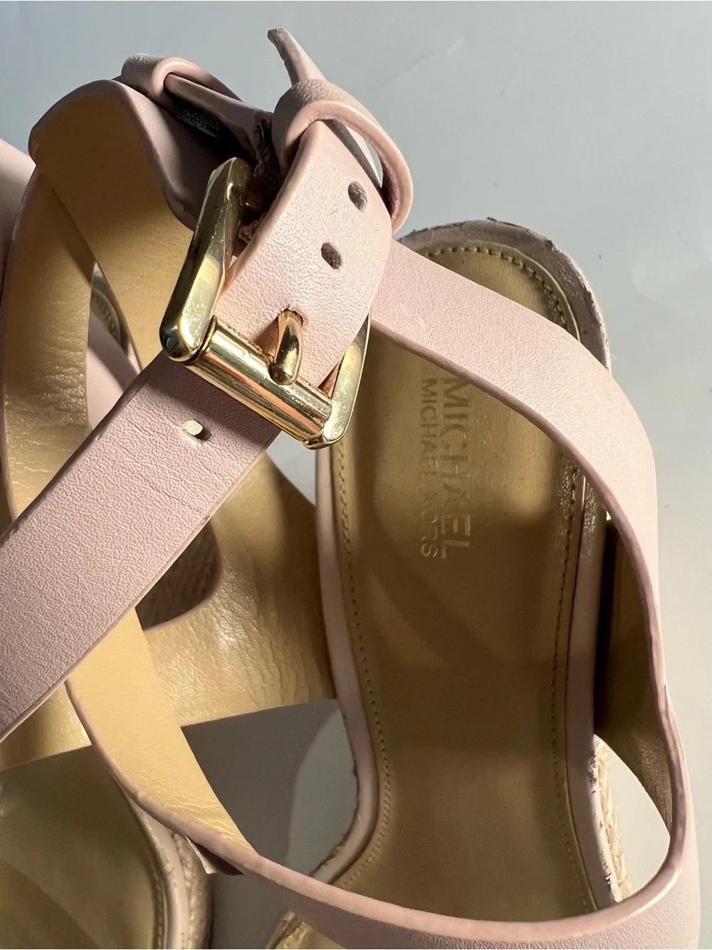 Michael Kors Pale Blush Leather Espadrille Wedges Size 10